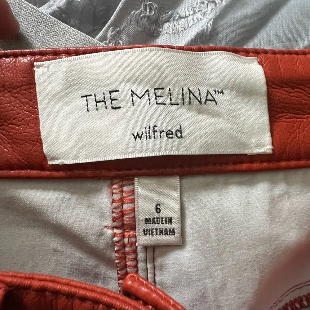 Aritzia Wilfred Melina Pants Orange Vegan Leather Size 6